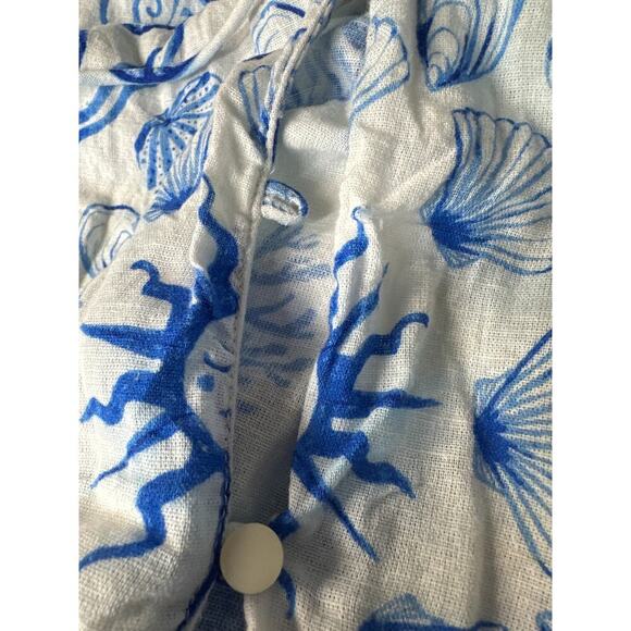 Saylor Svetlanna Top Shell Print Linen Blend Peasant Blouse Blue Off-White XS - Picture 6 of 8